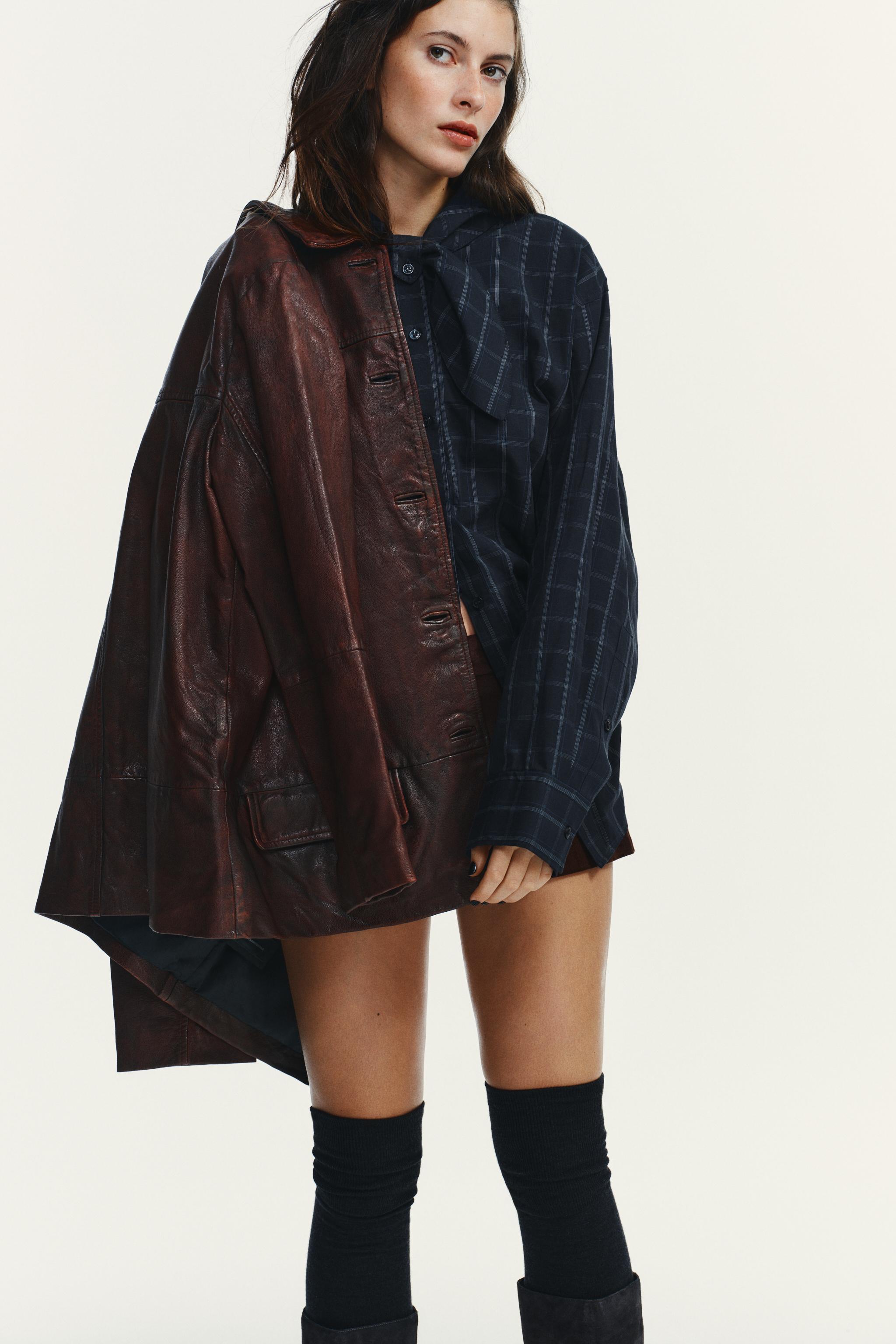 CHEMISE EN POPELINE À CARREAUX AVEC FOULARD